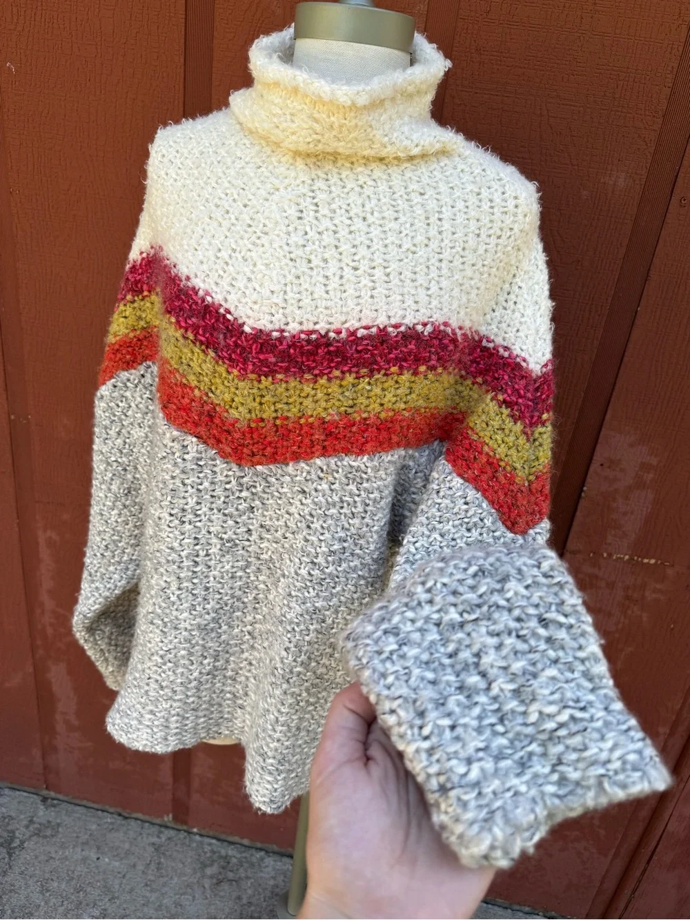 Free People Turn Around Tunic Chevron Striped Cowl Neck Boucle Sweater - Medium